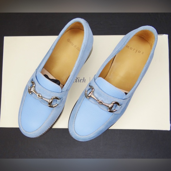 NEW Sporty & Rich x Morjas Sky Blue Leather & Suede Loafers Size 7 - Picture 5 of 11